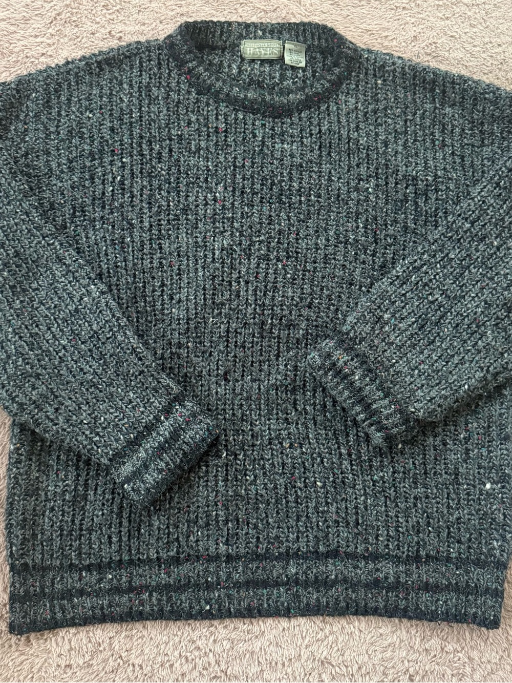 Men’s Wool Blend Dark Charcoal Flecked Crewneck Sweater